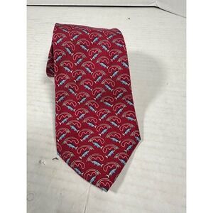 Vineyard Vines‎ Mens Red Silk Fish Fishing Rod Print Classic Necktie Made in USA